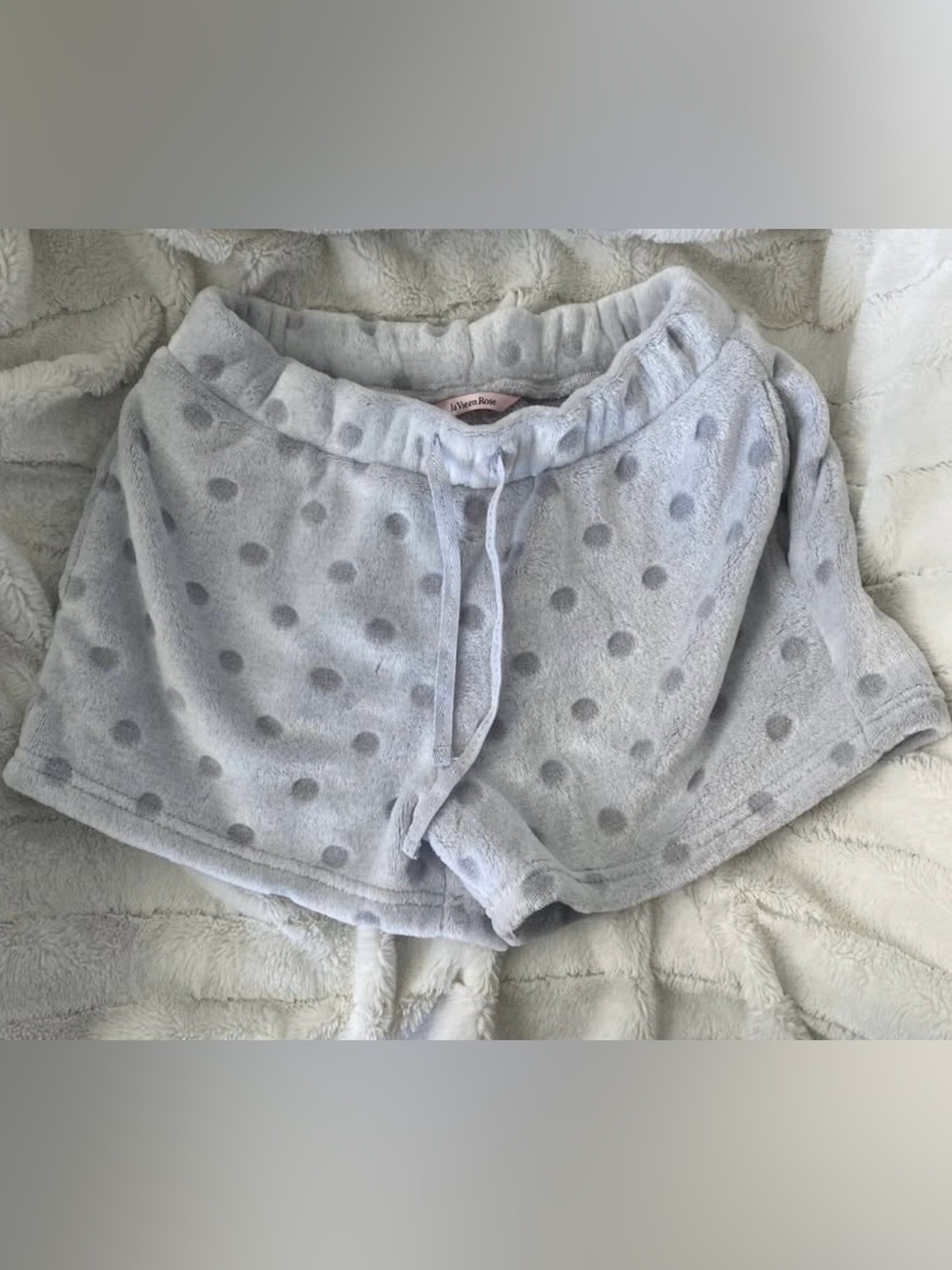 La Vie En Rose NWOT Cozy Plush Polka Dot Lounge Shorts - Light Gray
